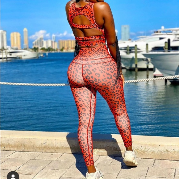 Red Cheetah Print Two Piece Workout Set - Picture 3 of 3